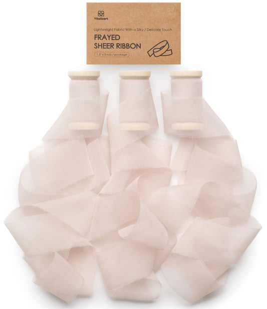 Silk Ribbon Frayed Sheer Ribbon 1 1/2" x 15 Yd(Light Nude)