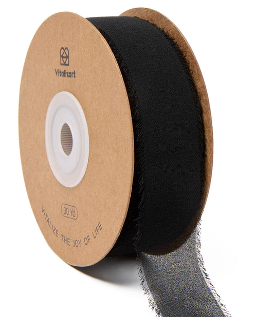Fringe Chiffon Silk Ribbon 1 Roll 1" x 30 Yd (Black)