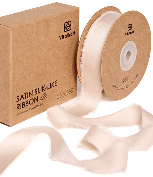 Frayed Fringe Silk Satin Ribbon 1" x 30 Yard (Light Nude)