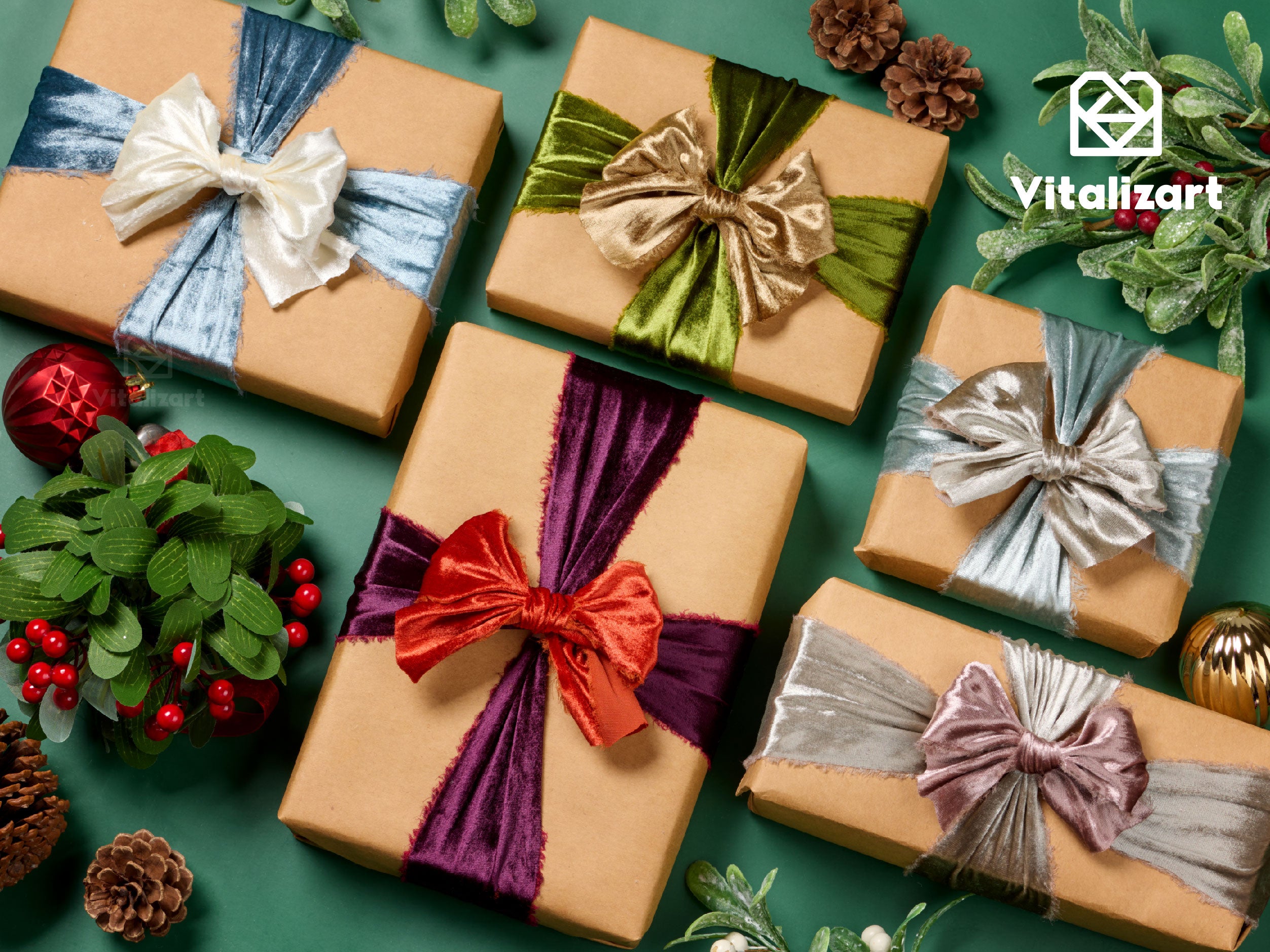 Frayed Edges Glossy Velvet Ribbon For Christmas 2.5