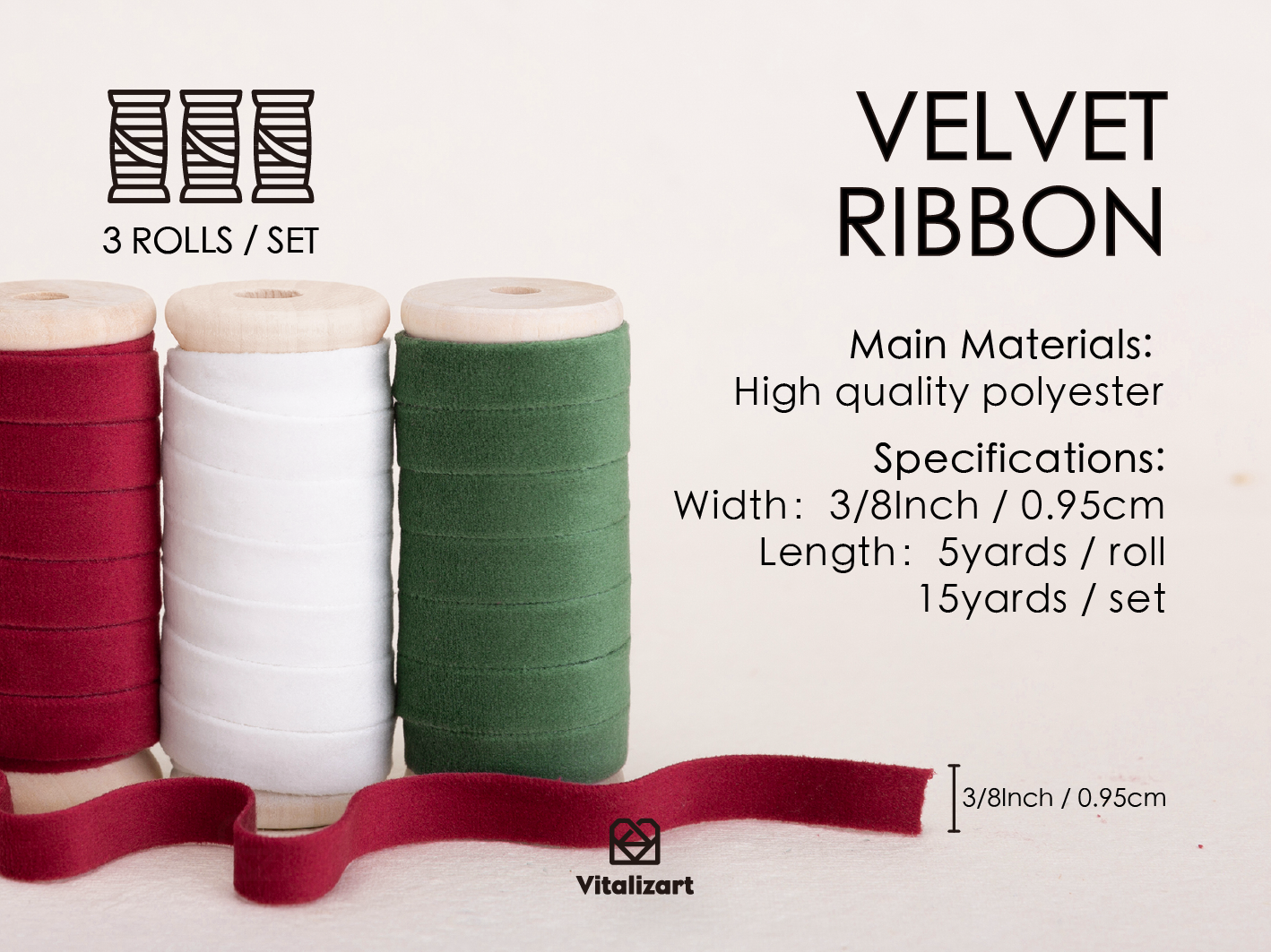 Velvet Ribbon With Wooden Spool 3/8