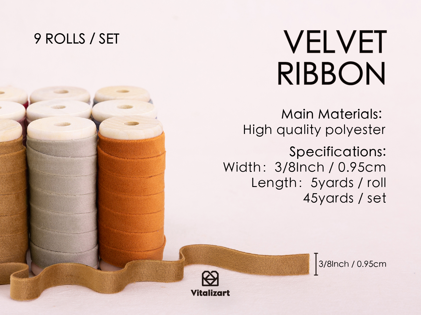 Velvet Ribbon With Wooden Spool 3/8