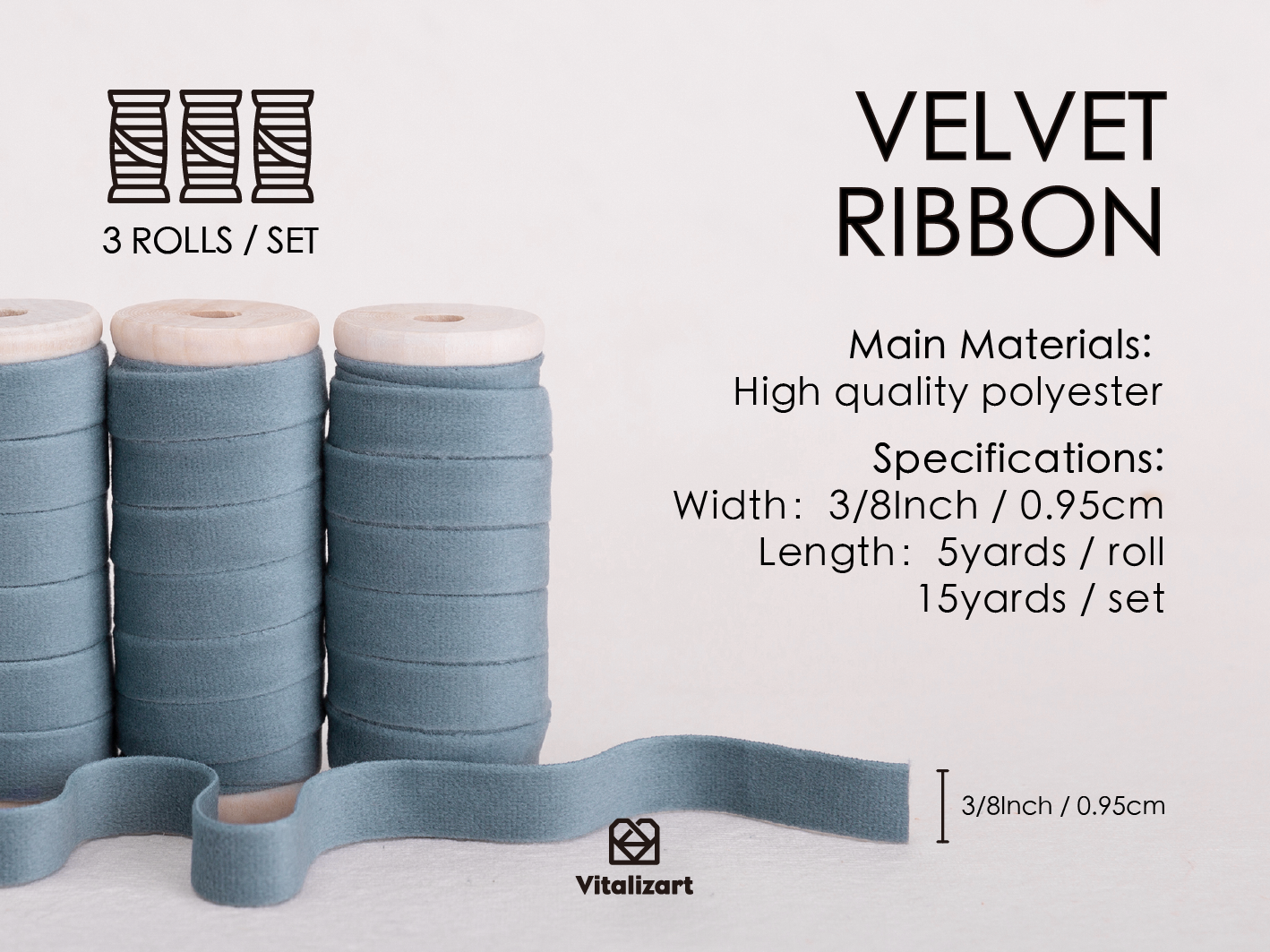 Velvet Ribbon With Wooden Spool 3/8