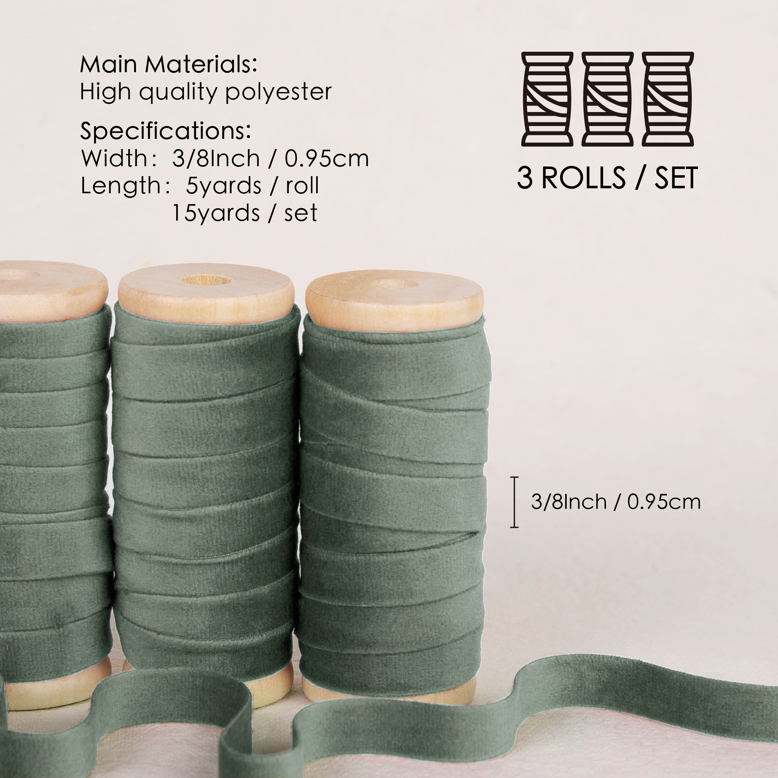 Velvet Ribbon With Wooden Spool 3/8