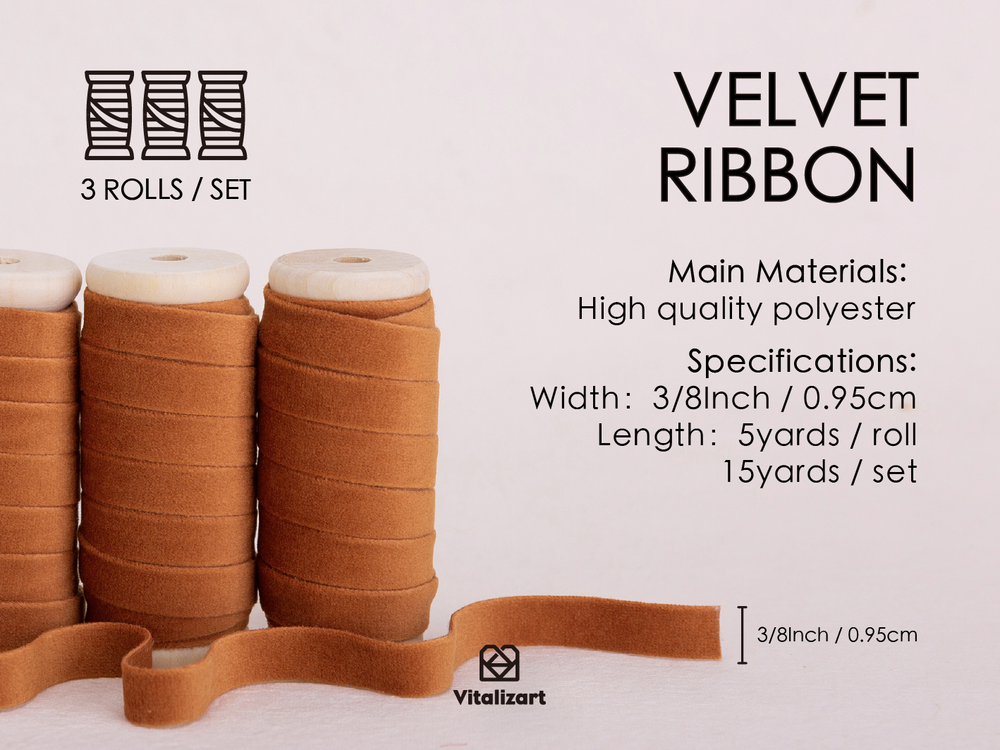 Velvet Ribbon With Wooden Spool 3/8