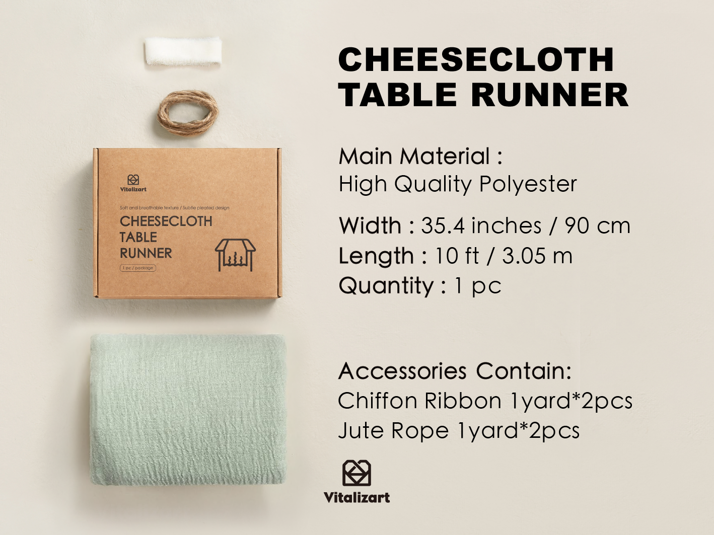 Cheesecloth Table Runner 35 x 120 Inches (Sage Green)