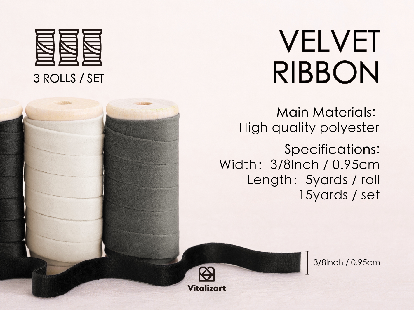 Velvet Ribbon With Wooden Spool 3/8