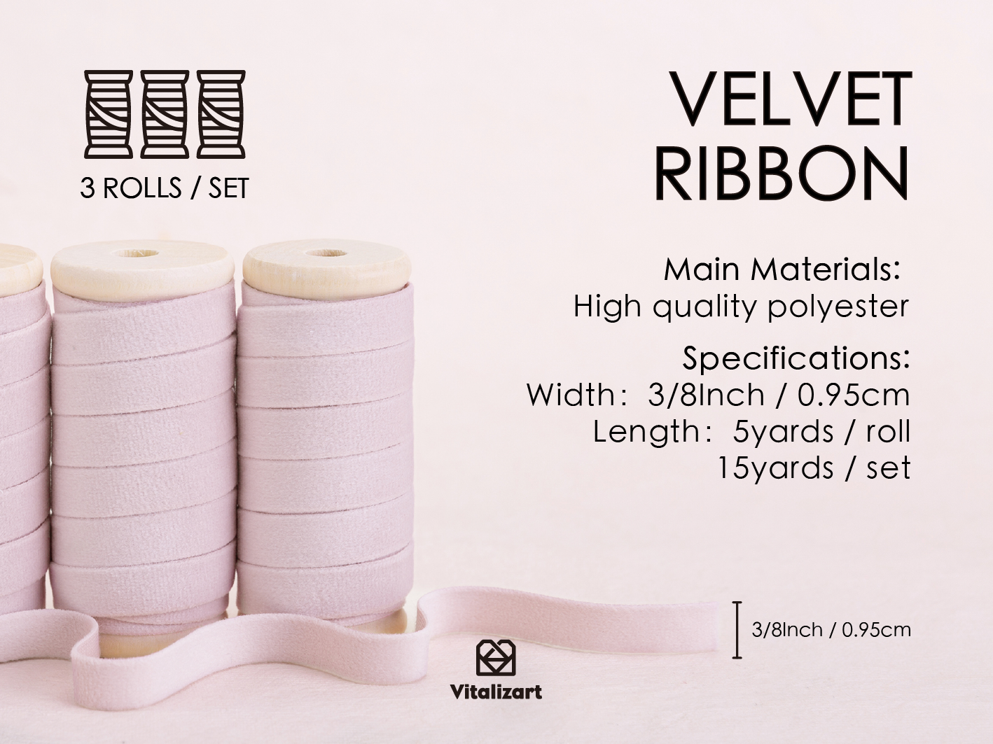 Velvet Ribbon With Wooden Spool 3/8