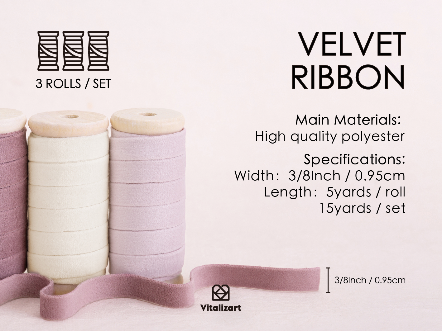 Velvet Ribbon With Wooden Spool 3/8