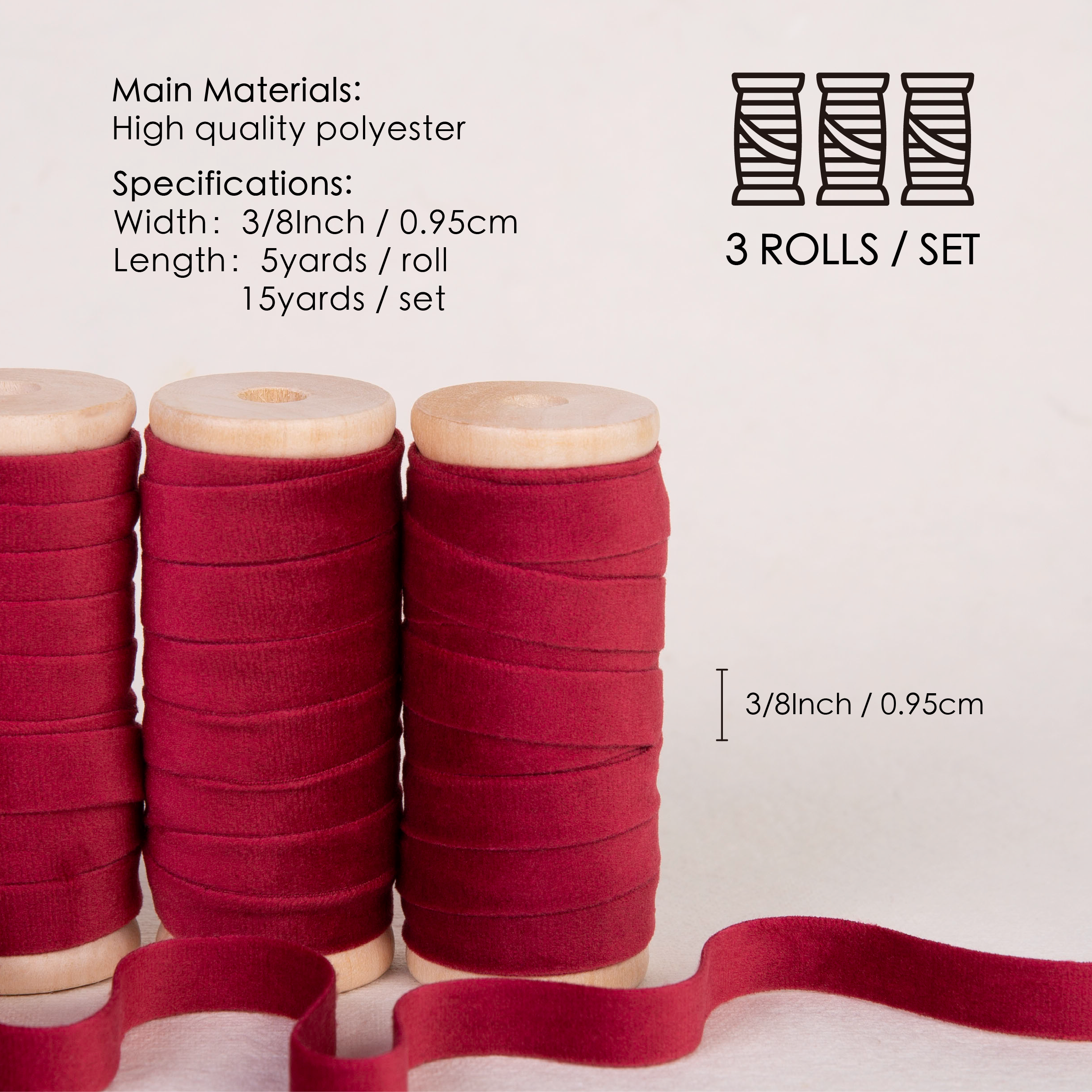 Velvet Ribbon With Wooden Spool 3/8