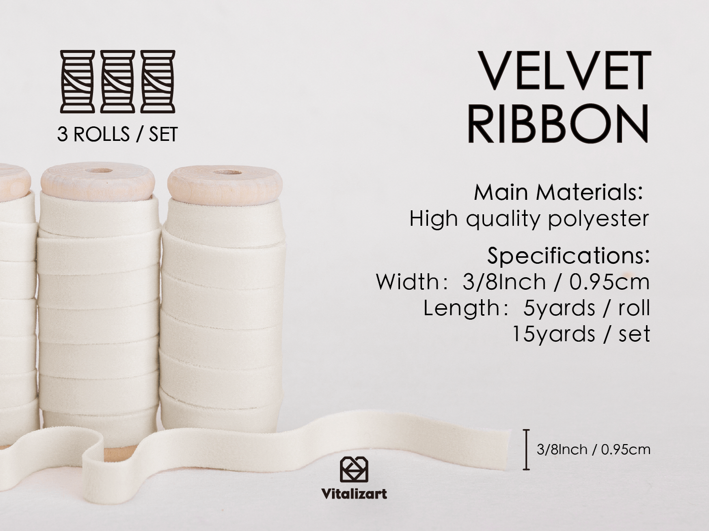 Velvet Ribbon With Wooden Spool 3/8