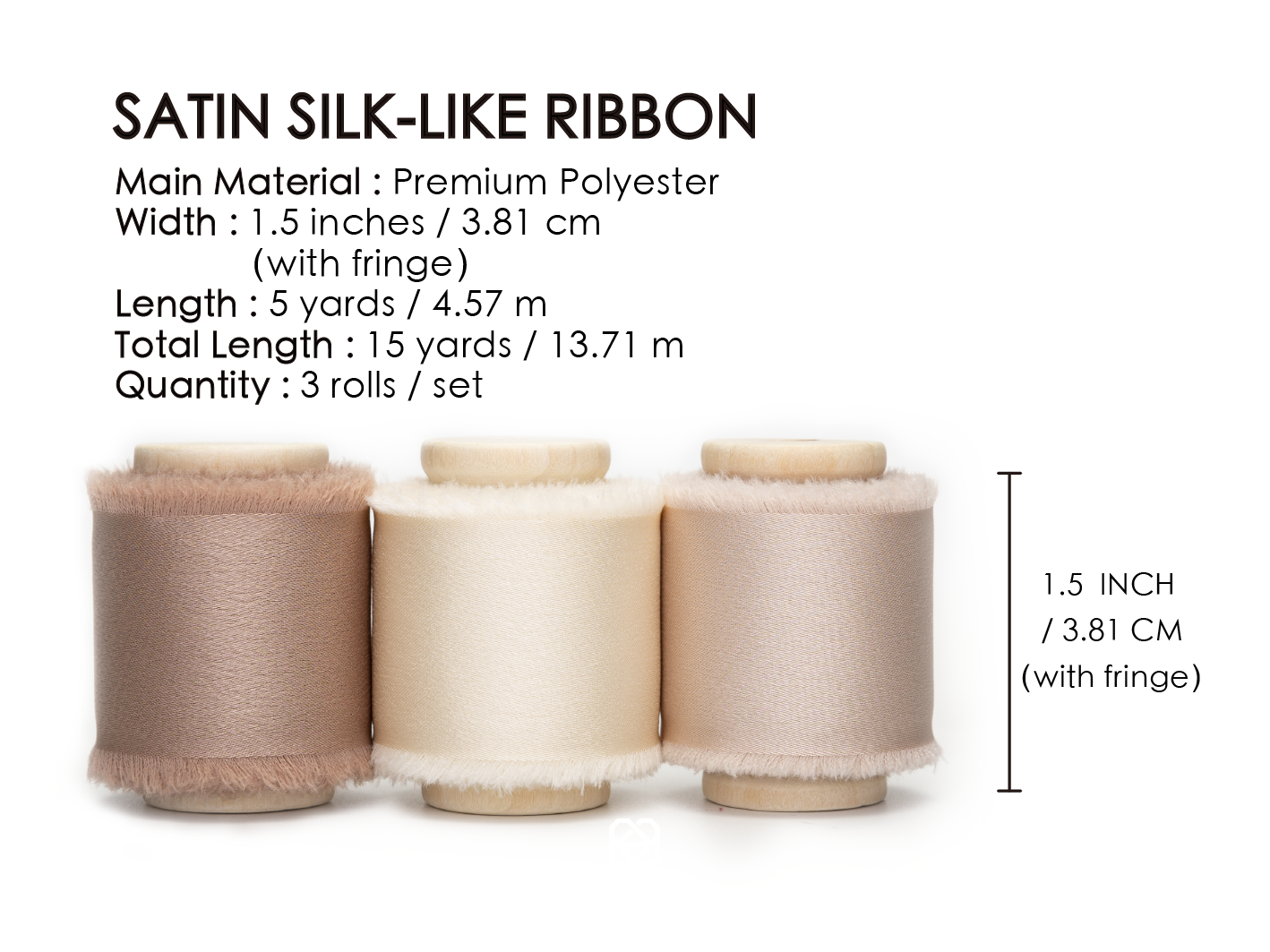 Silk Satin Ribbon with Wooden Spool 1.5” x 15 Yd (Champagne & Nude)