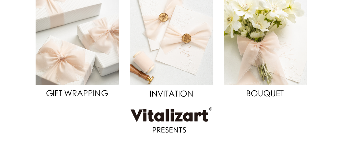 Light nude chiffon ribbon used for gift wrapping, invitations, and a flower bouquet