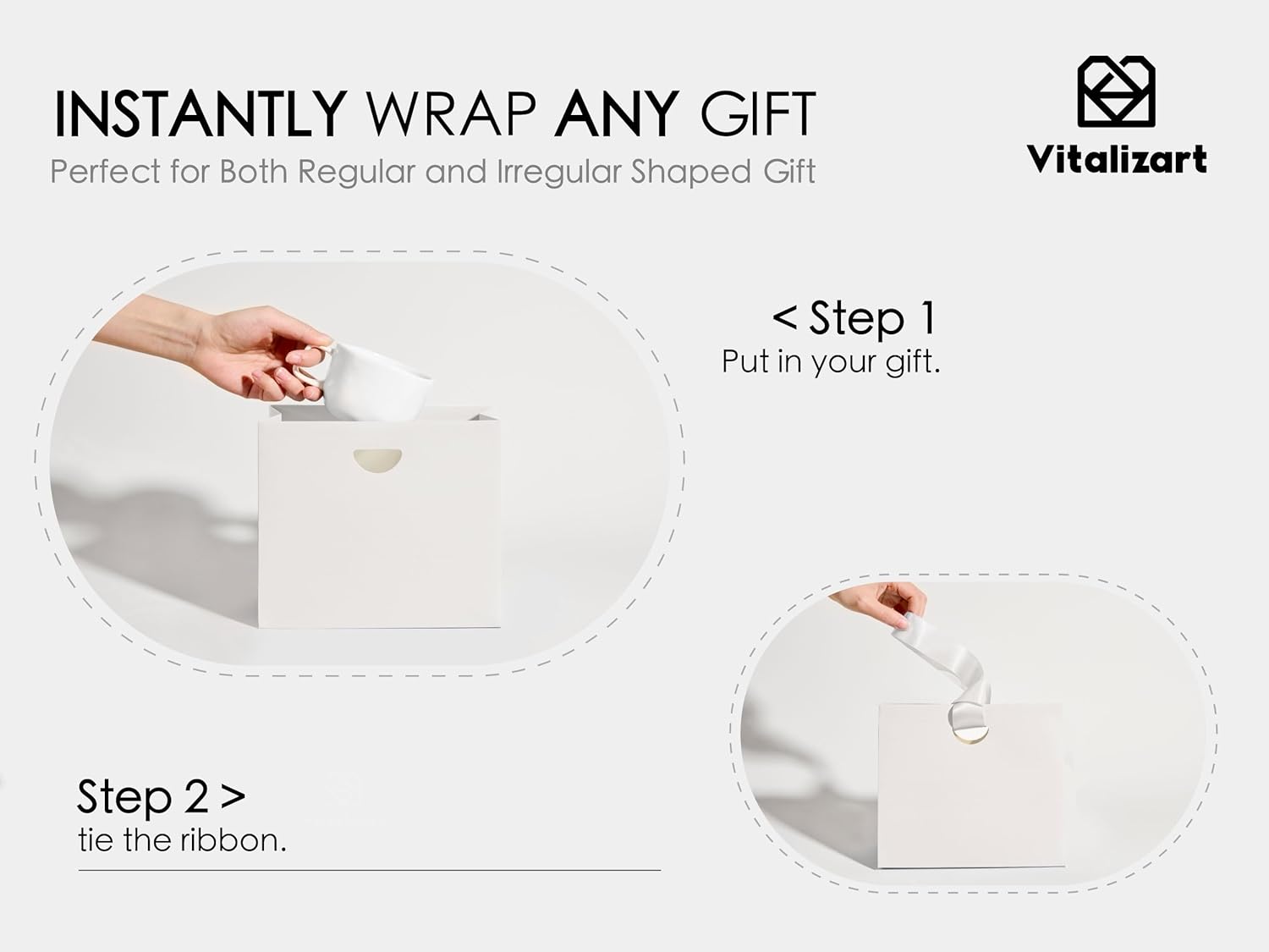 Paper Gift Bags With Ribbon Handles Set of 10 White Bulk Reusable 7.87