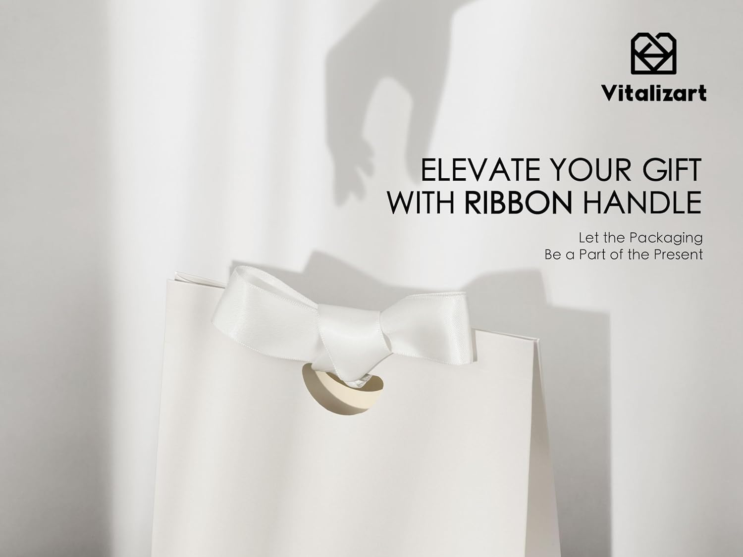Paper Gift Bags With Ribbon Handles Set of 10 White Bulk Reusable 7.87