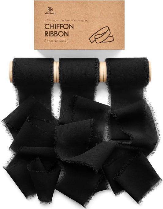 Chiffon Ribbon with Wooden Spool 2" x 15 Yd (Black)