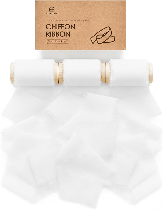Chiffon Ribbon with Wooden Spool 2" x 15 Yd (White)