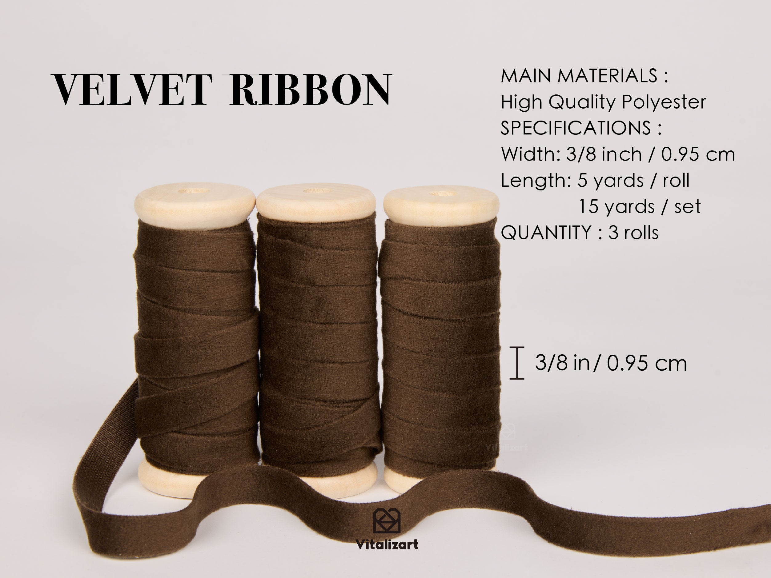 Velvet Ribbon With Wooden Spool 3/8