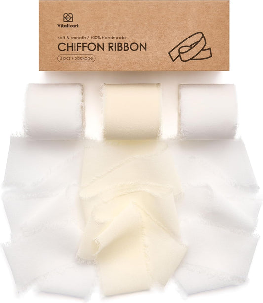 FRINGE CHIFFON SILK RIBBON 1.5" X 21YD (Cream & Off White)