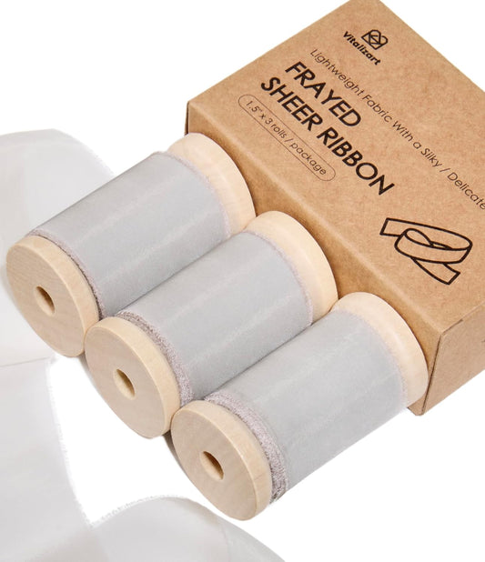 Silk Ribbon Frayed Sheer Ribbon 1 1/2" x 15 Yd (Light Grey)