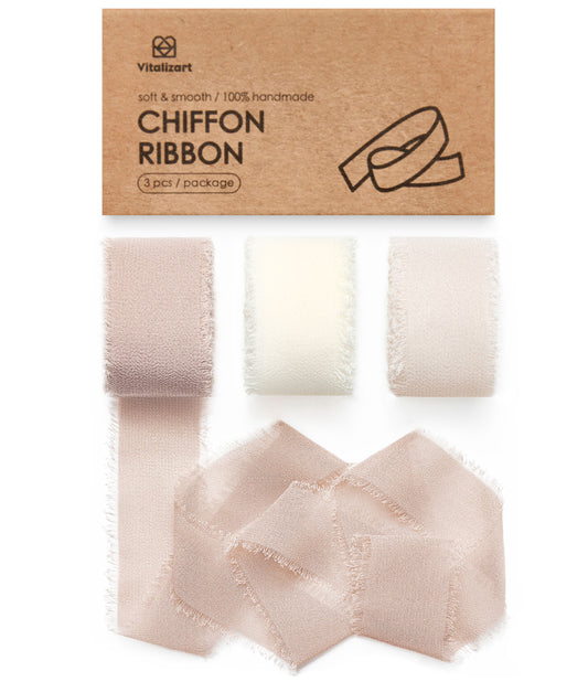 Chiffon Silk Ribbon 1" x 21 Yd (Nude & White)