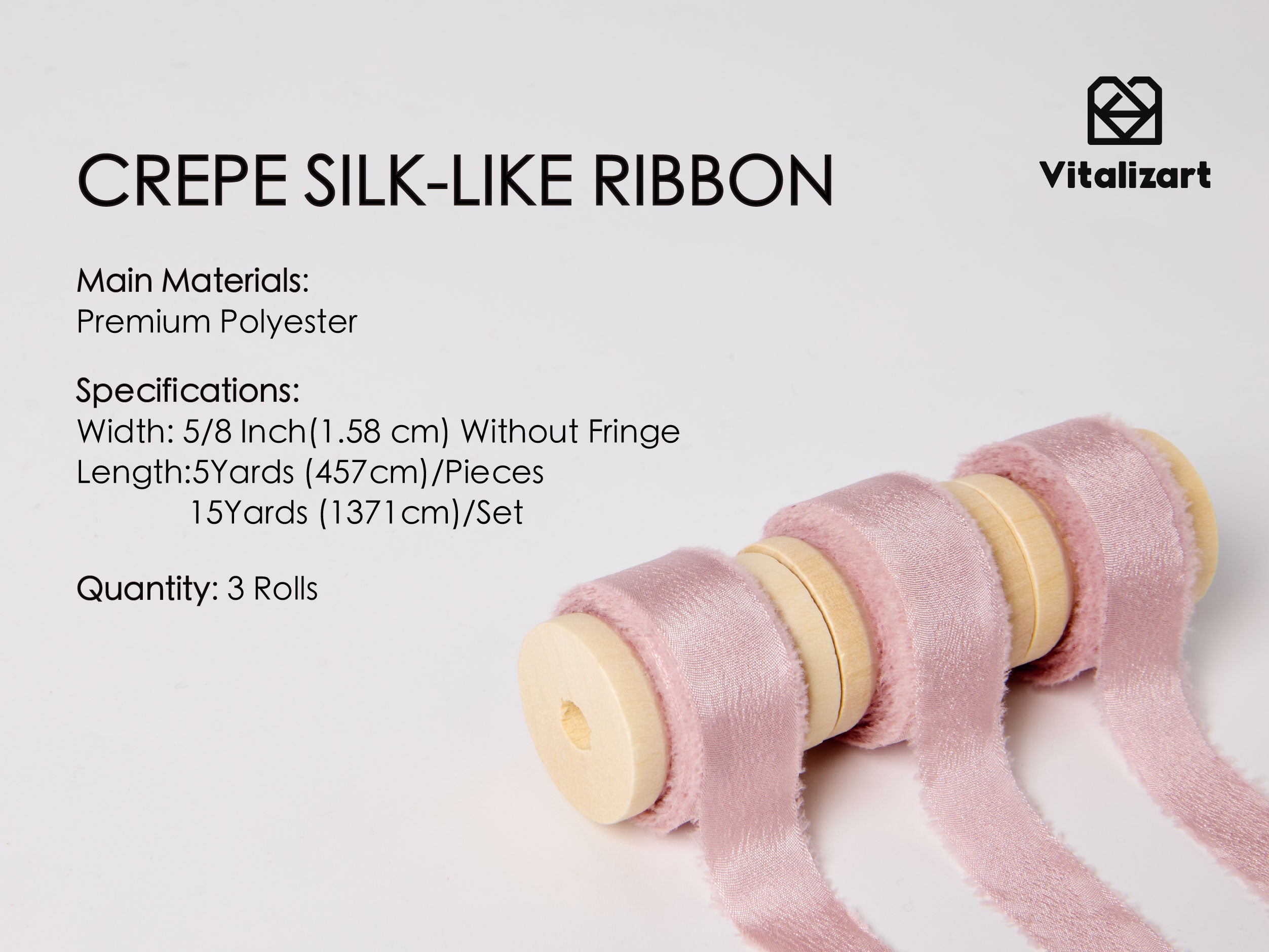 Frayed Fringe Crepe Silk Satin Ribbon 5/8