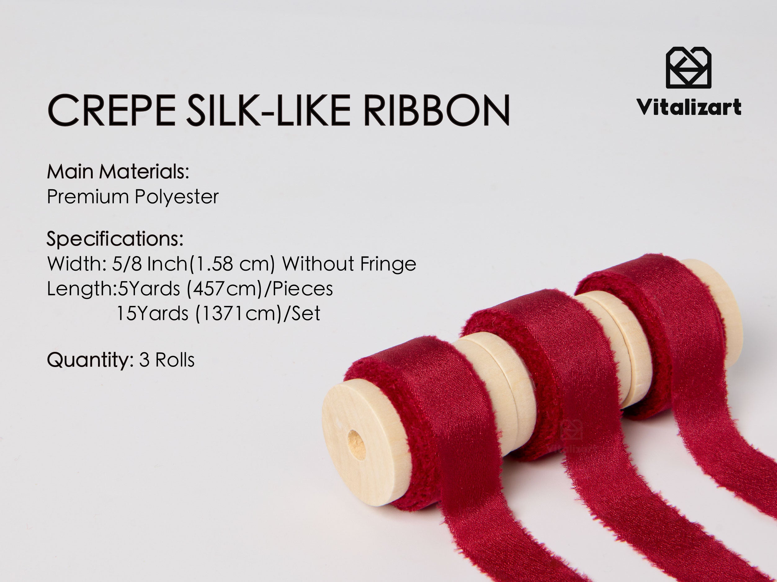 Frayed Fringe Crepe Silk Satin Ribbon 5/8