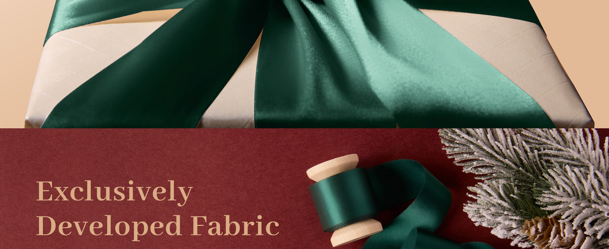Dark green satin ribbon product details, size, and material presentation