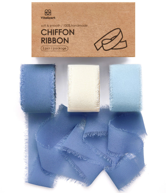 FRINGE CHIFFON SILK RIBBON 1" X 21YD (Dust & baby blue)