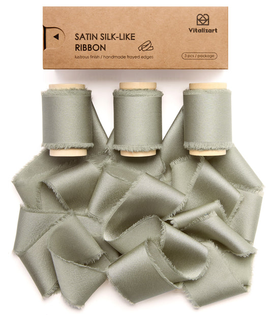 Silk Satin Ribbon with Wooden Spool 1.5” x 15 Yd (Dusty Green)