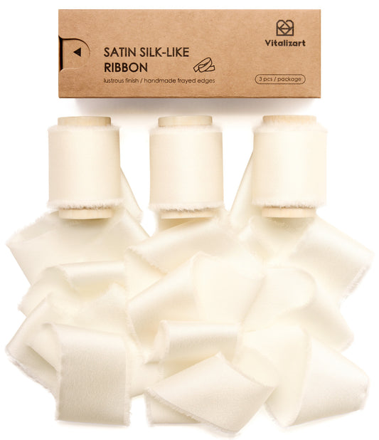 Silk Satin Ribbon with Wooden Spool 1.5” x 15 Yd (Ivory White)