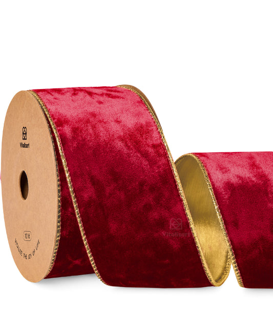 Wired Velvet Metallic Crushed Ribbon 2.5" x 10 Yd (Red)