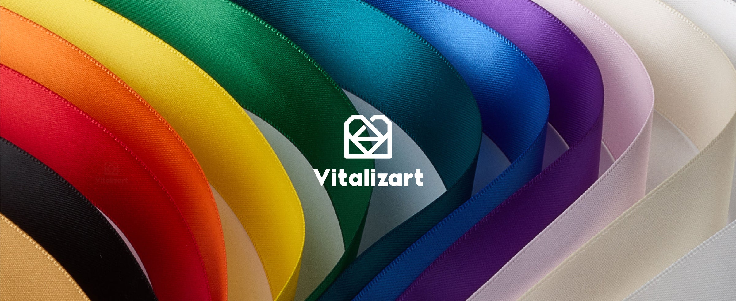 Twelve premium polyester satin ribbon rolls in rainbow, neutral, black, and white colors