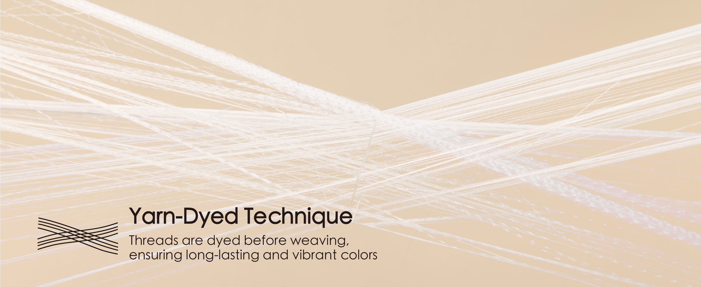 Off-white ribbon fibers shown as fine crossing strands to illustrate yarn-dyed construction