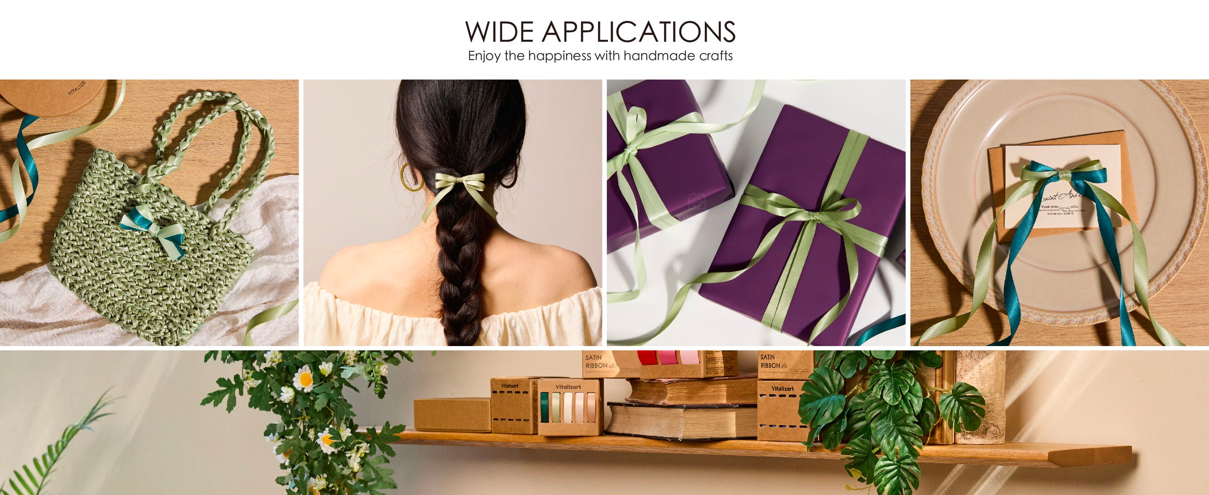 Mint and sage double-faced satin ribbon set used for bouquets, wreaths, gifts, crafts, and decorative accents