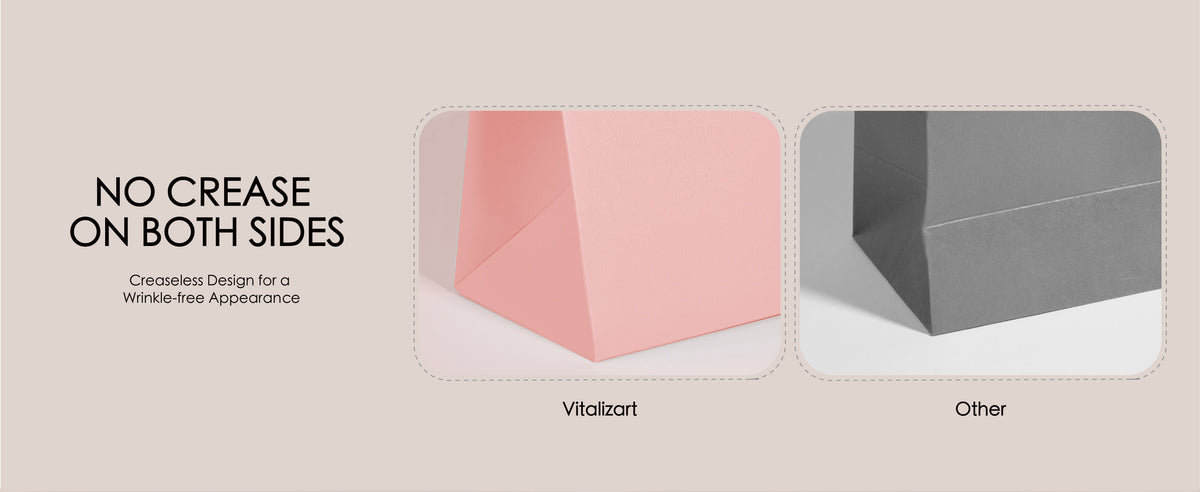 Side-by-side gift bag view highlighting smooth, uncreased paper surfaces