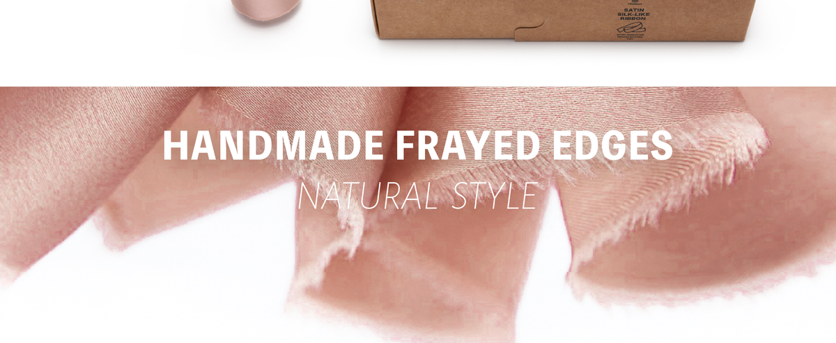Close-up of dusty rose satin-like ribbon with a smooth sheen and soft frayed edges