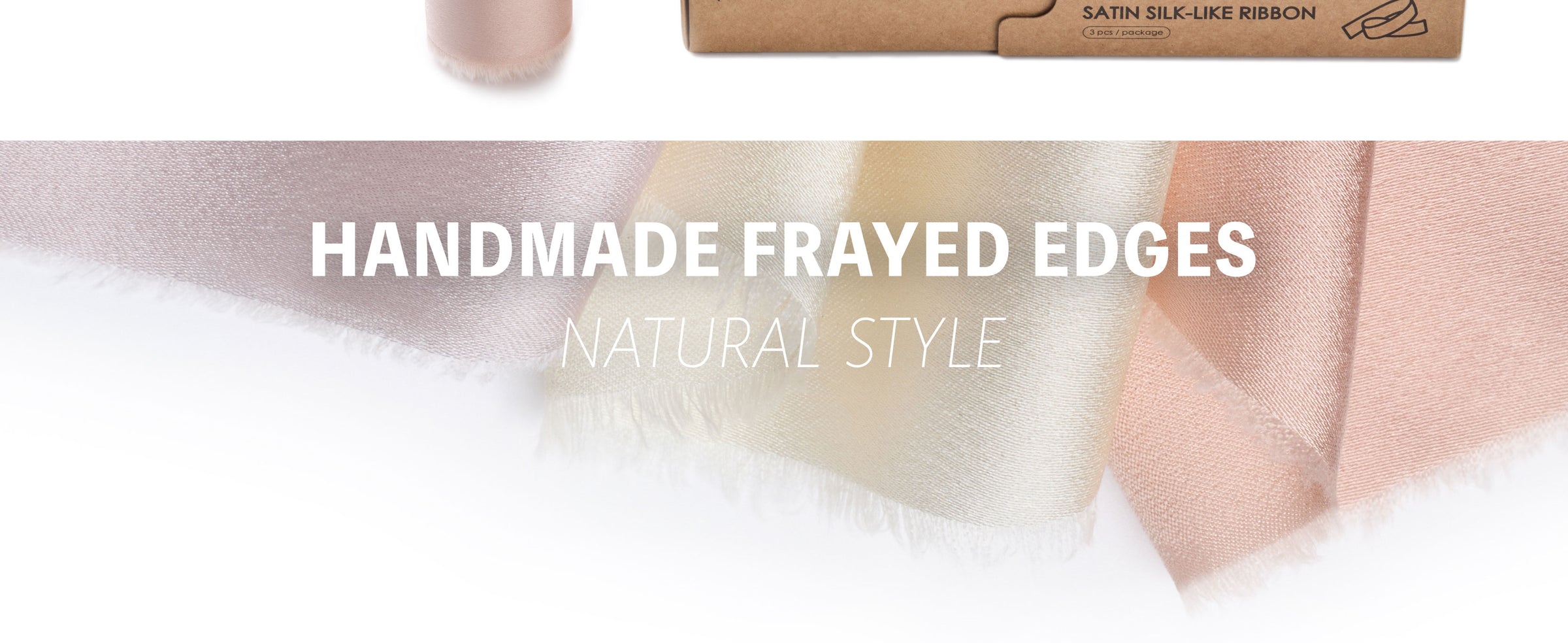 Pale pink, ivory, and peach satin-like ribbons arranged in glossy folds with soft frayed edges.