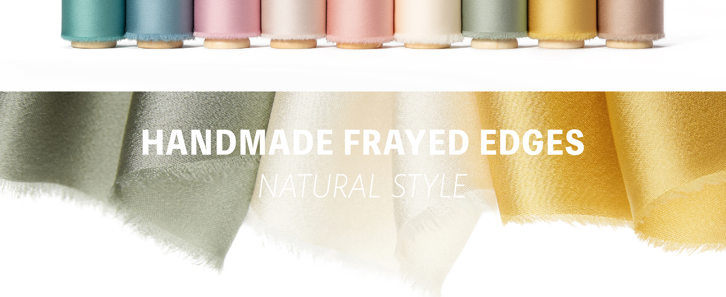 Loose taupe, blush, pink, and ivory satin-like ribbons with sheen and frayed edges