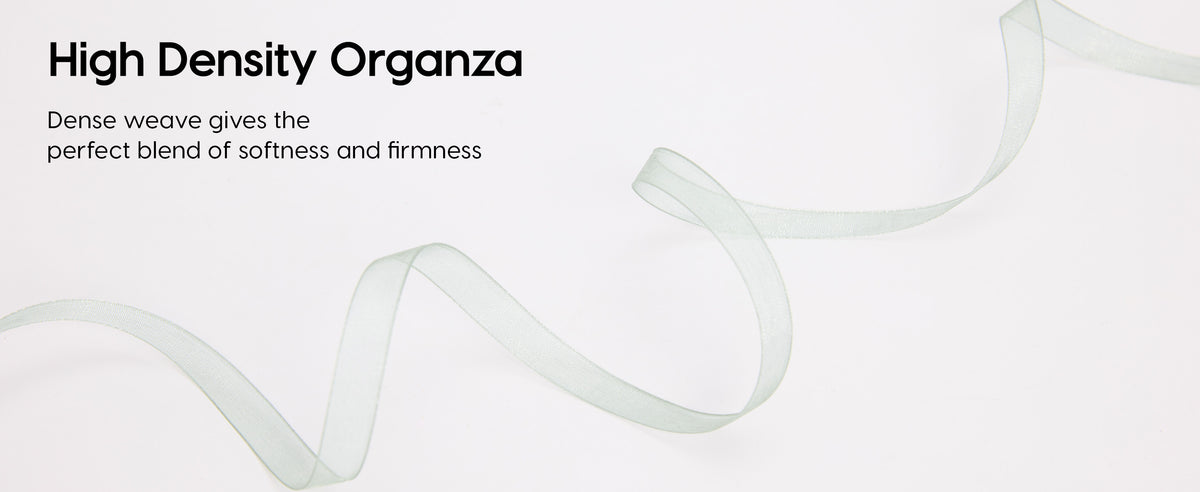 High-density sheer organza ribbon loops showing a light translucent woven texture
