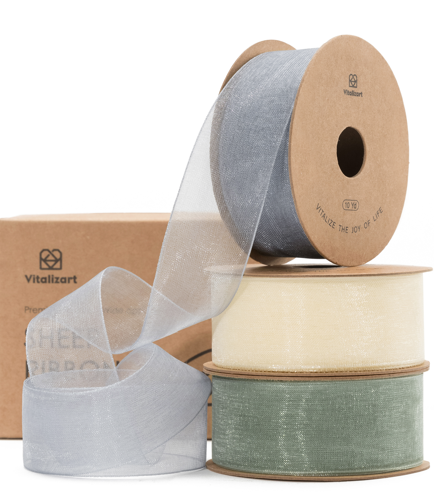 Organza Sheer Ribbon 1“ x 30 Yd (Cream White Blue & Green)
