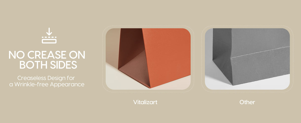Close-up comparison of a smooth copper-brown paper bag corner and a creased gray bag corner