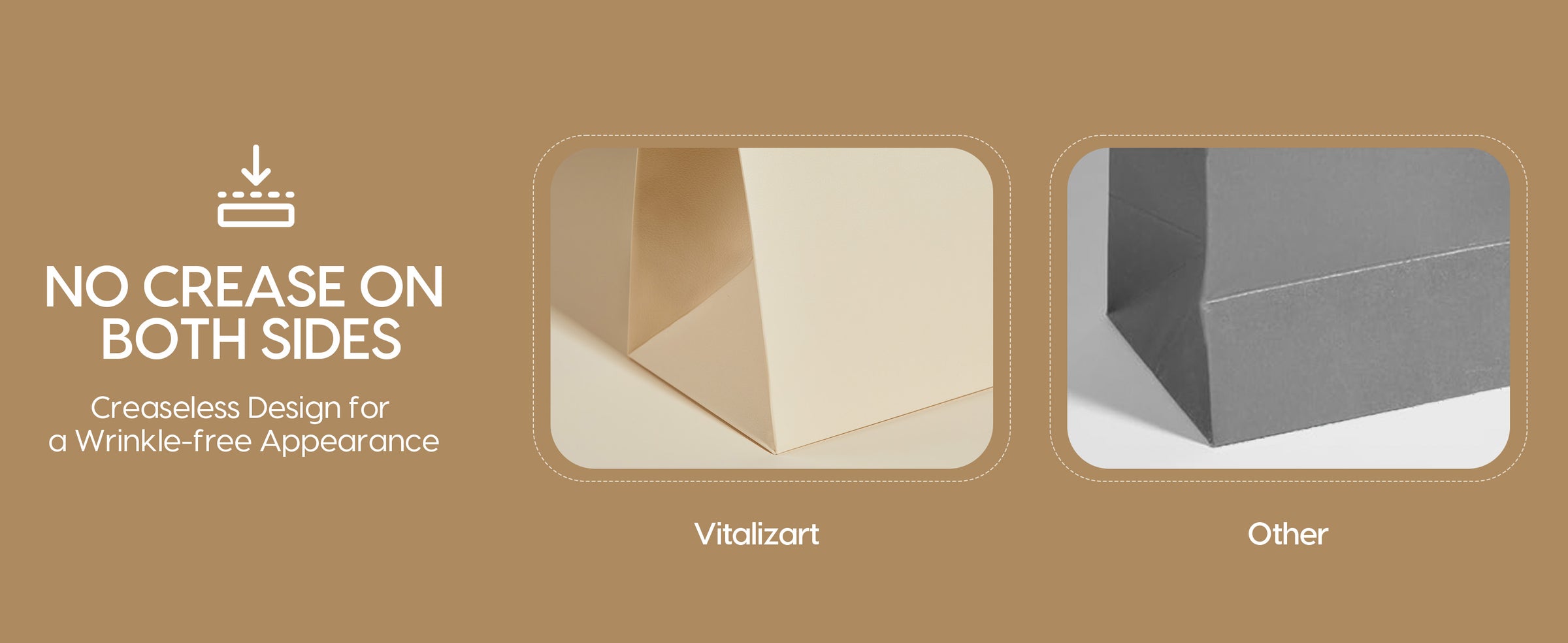 Cream-white gift bag with a smooth folded bottom compared with a visibly creased gray bag