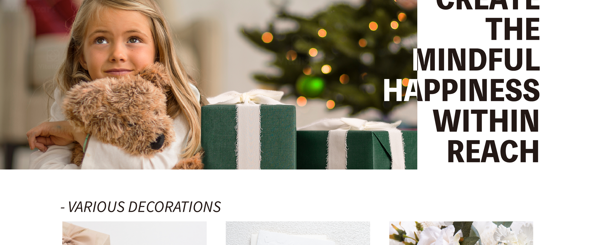 Girl holding a plush dog beside a green gift box wrapped with pale frayed chiffon ribbon.