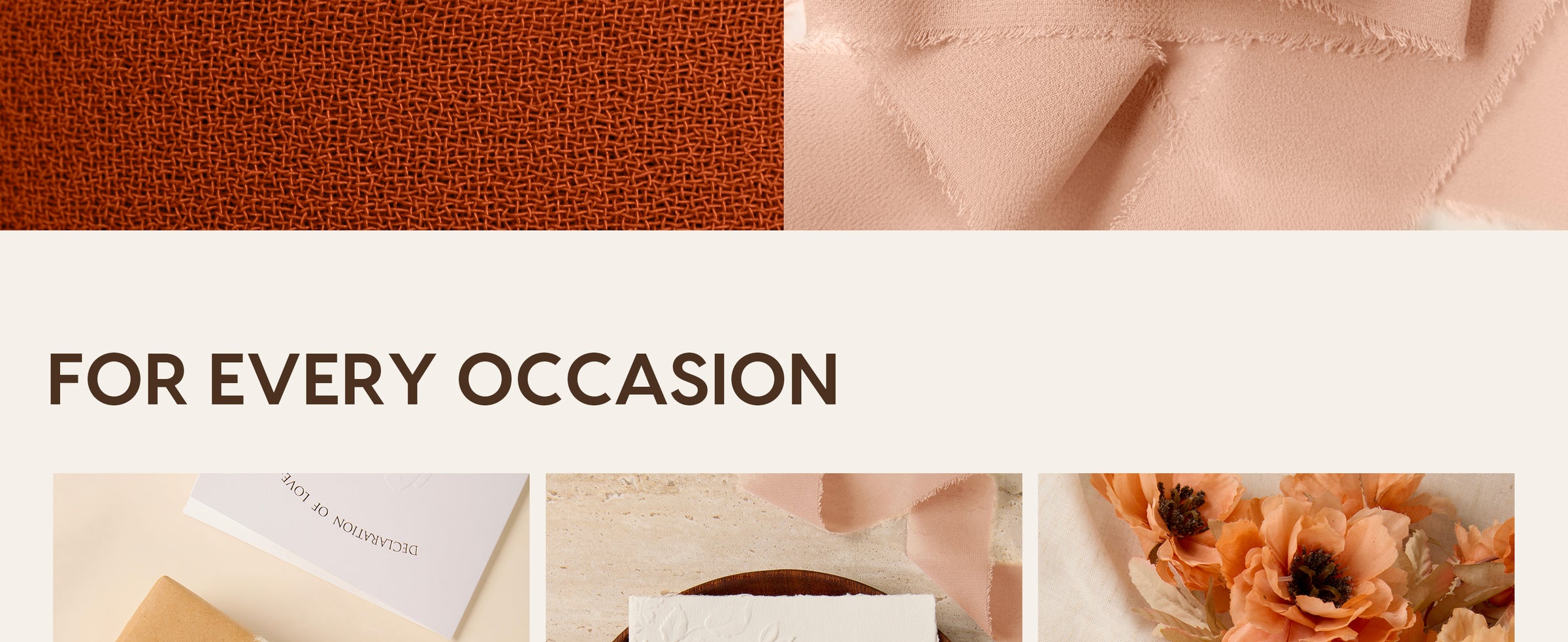 Soft blush chiffon ribbon with frayed edges and examples for gifts, invitations, and bouquets.