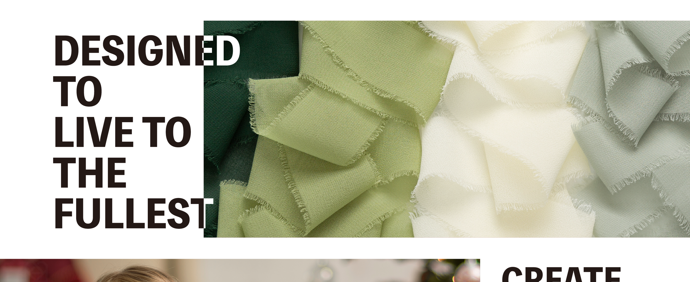 Layered dark green, light green, cream, and pale sage chiffon ribbons with soft fringed edges.