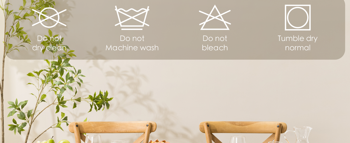 Table runner care guide: do not dry clean, machine wash, or bleach; tumble dry normal.