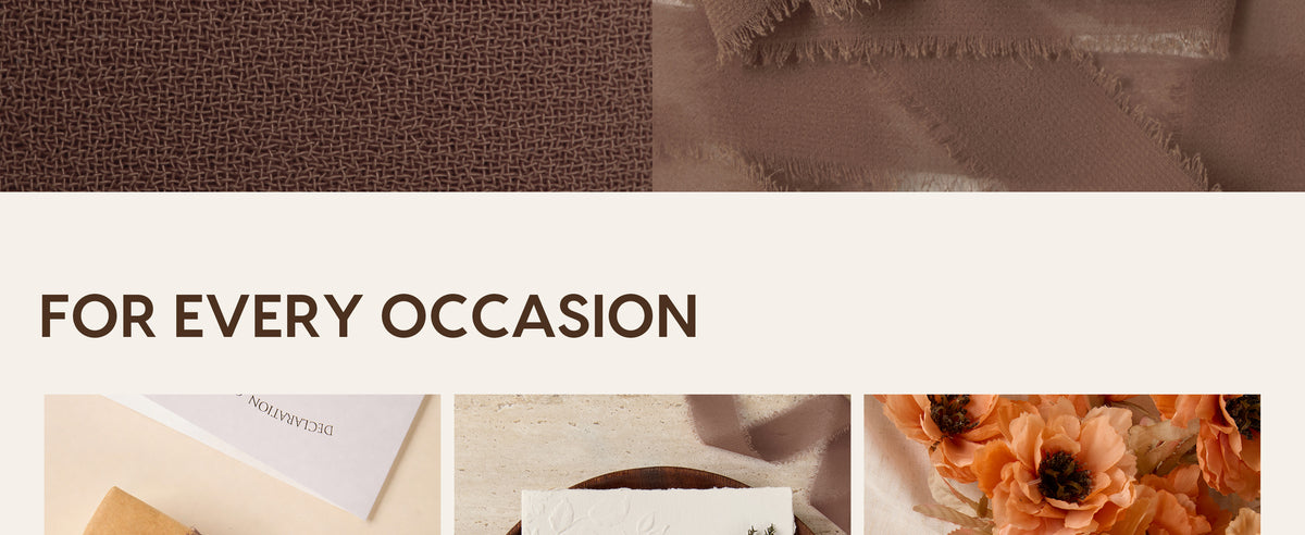 Soft brown chiffon ribbon with frayed edges, presented for gifts, invitations, and bouquets.