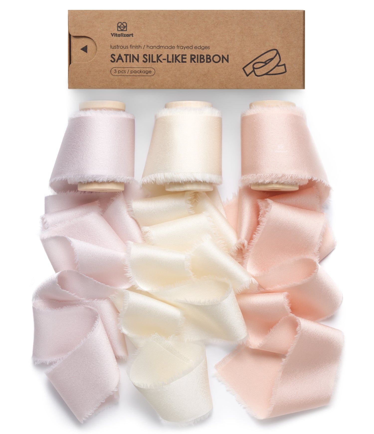 Silk Satin Ribbon with Wooden Spool 1.5" x 15 Yd (Pink & White) - Vitalizart