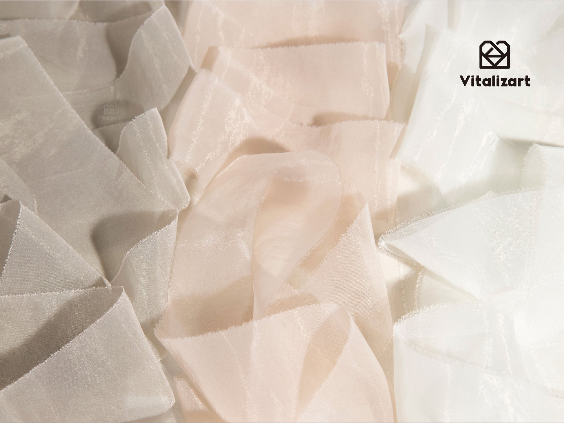 Silk Ribbon Frayed Sheer Ribbon 1 1/2" x 15 Yd（Cream & Nude & Champagne） - Vitalizart